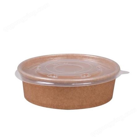 进口牛卡纸碗 一次性沙拉碗牛皮纸打包碗 水果沙拉盒圆纸碗 带盖盒子整箱