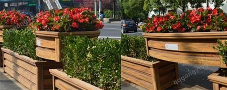 木纹色铝花箱效果 仿木金属铝制花箱 城市建设景观花箱