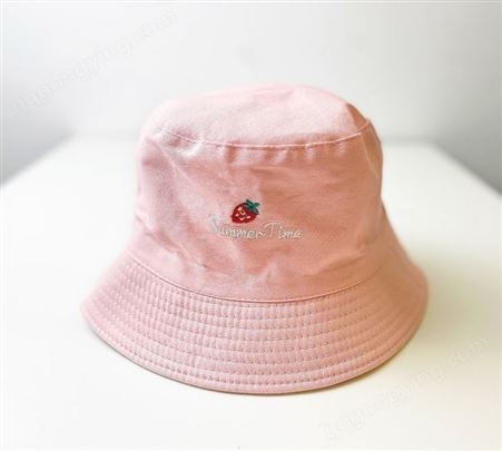粉色小草莓渔夫帽 遮阳帽 日系遮脸韩版潮休闲