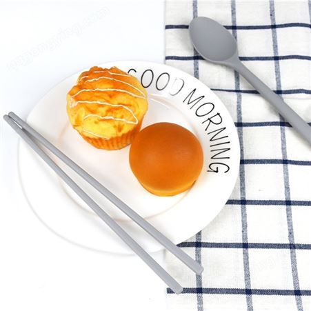 新品硅胶料理筷子耐高温钢芯防滑防霉家用硅胶勺筷套装