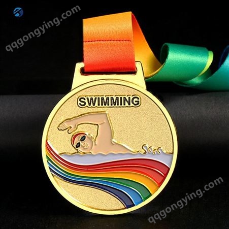 少儿游泳比赛烤漆纪念奖牌 体育运动镂空旋转金属荣誉奖章定制