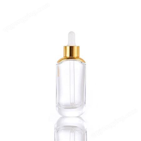 厂家批发 厚底30ml金银肩玻璃滴管瓶 方形玻璃精华瓶 扁瓶精油瓶原液滴管瓶 可定制
