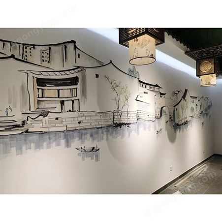 幼儿园主题餐厅康养院IP墙体彩绘 文明城市宣传人工手绘